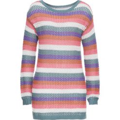 Sweter ażurowy w paski, długi rękaw bonprix w kolorowe paski. Różowe swetry klasyczne damskie bonprix. Za 99,99 zł.