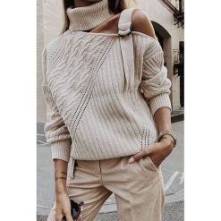 Sweter damski DORISA BEIGE. Brązowe bluzy damskie IVET, na zimę, bez wzorów, bez rękawów, bez kaptura. W wyprzedaży za 69,00 zł.