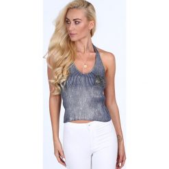 Top halter strap granatowy 4030. Niebieskie bluzki damskie Fasardi, bez wzorów, bez kołnierzyka. Za 39,00 zł.