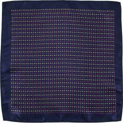 Granatowa Elegancka Poszetka Męska -ALTIES- w Kolorowe Kropki, Groszki POSZALTS0343. Niebieskie poszetki męskie Alties, w grochy, eleganckie. Za 27,00 zł.