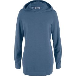 Bluza z kapturem bonprix indygo. Niebieskie swetry damskie bonprix, bez wzorów, bez rękawów, z kapturem. Za 29,99 zł.