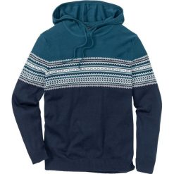 Sweter z kapturem Regular Fit bonprix niebieskozielono-biało-ciemnoniebieski. Niebieskie swetry klasyczne męskie marki bonprix, s, w prążki, z kapturem. Za 69,99 zł.