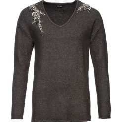 Sweter oversize z aplikacją z perełek bonprix antracytowy melanż. Szare swetry damskie bonprix, z aplikacjami. Za 54,99 zł.