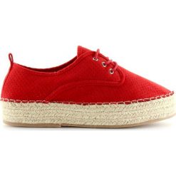 Espadryle damskie czerwone LL-118 Red. Czerwone espadryle damskie ButyModne, bez wzorów, na wysokim obcasie. W wyprzedaży za 96,80 zł.
