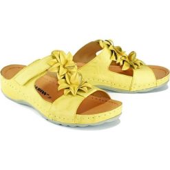 DR. BRINKMANN 701377-6 gelb, klapki profilaktyczne damskie. Klapki damskie Dr. Brinkmann, bez wzorów, ze skóry, bez obcasa. Za 329,90 zł.