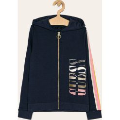Guess Jeans - Bluza dziecięca 118-175 cm. Niebieskie bluzy dziewczęce Guess Jeans, z nadrukiem, z bawełny, bez rękawów, z kapturem. Za 219,90 zł.
