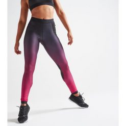 Legginsy fitness kardio damskie. Różowe legginsy sportowe damskie DOMYOS, s, bez wzorów, z elastanu, na fitness i siłownię. Za 79,99 zł.