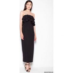 Sukienka VT089 czarny. Czarne sukienki damskie Pakamera, na imprezę, bez wzorów, z tkaniny, eleganckie, z falbankami, bez rękawów, maxi. Za 189,00 zł.