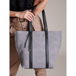 Femestage® piękna duża shopper bag torebka rączki. Szare torby damskie na zakupy FemeStage, bez wzorów, ze skóry, na ramię, duże, bez dodatków. Za 174,90 zł.