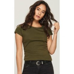 Bawełniany t-shirt basic - Khaki. Brązowe t-shirty damskie marki Sinsay, s, bez wzorów, z bawełny, bez kołnierzyka. Za 9,99 zł.