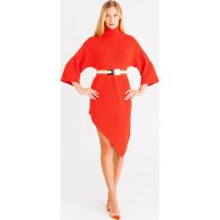 SUKIENKA elisabetta franchi. Pomarańczowe sukienki damskie Elisabetta Franchi, na imprezę, bez wzorów, z dzianiny, z golfem, bez rękawów, mini, asymetryczne. Za 995,40 zł.