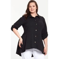 Asymetryczna czarna bluzka Gaja XXL OVERSIZE. Czarne bluzki damskie Moda Size Plus Iwanek, xxl, bez wzorów, z elastanu, z asymetrycznym kołnierzem, z krótkim rękawem. Za 119,00 zł.