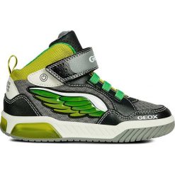 Sneakersy "Inek" w kolorze szaro-zielono-żółtym. Szare trampki chłopięce geox kids, bez wzorów, z gumy, bez zapięcia. W wyprzedaży za 139,95 zł.