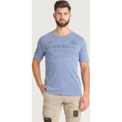 T-SHIRT Aeronautica Militare. Niebieskie t-shirty męskie Aeronautica Militare, s, z nadrukiem, z bawełny, z okrągłym kołnierzem. Za 289,00 zł.