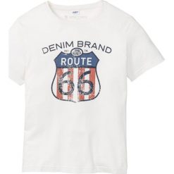 T-shirt z nadrukiem bonprix biel wełny. Białe koszulki męskie bonprix, s, z nadrukiem, z wełny, z okrągłym kołnierzem, bez rękawów. Za 34,99 zł.