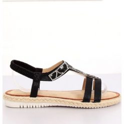 Sandałki espadryle czarne CO-78 Black. Czarne espadryle damskie ButyModne, z aplikacjami, z materiału, bez obcasa. W wyprzedaży za 64,71 zł.