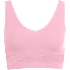 Biustonosz bustier bezszwowy bonprix jasnoróżowy pudrowy. Różowe biustonosze bonprix, z aplikacjami, z koronki. Za 21,99 zł.