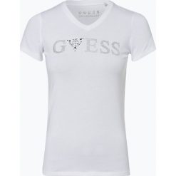 Guess Jeans - T-shirt damski, biały. Białe t-shirty damskie Guess Jeans, s, z aplikacjami, z jeansu, bez kołnierzyka. Za 179,95 zł.