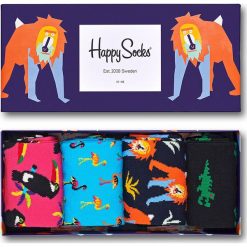 Happy Socks - Skarpetki Animal (4-pack). Niebieskie skarpetki damskie Happy Socks, bez wzorów, z elastanu. Za 139,90 zł.