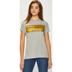 Trussardi Jeans - Top. Szare topy damskie marki Trussardi Jeans, l, z nadrukiem, z bawełny, z okrągłym kołnierzem. W wyprzedaży za 149,90 zł.