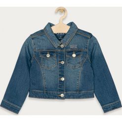 Guess Jeans - Kurtka dziecięca 92-122 cm. Niebieskie kurtki dziewczęce Guess Jeans, z aplikacjami, z elastanu, krótkie, bez kaptura. Za 219,90 zł.
