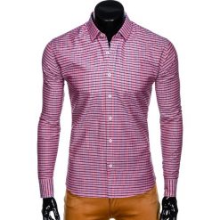 KOSZULA MĘSKA W KRATĘ Z DŁUGIM RĘKAWEM K448 - CZERWONA. Czerwone koszule męskie Ombre Clothing, s, bez wzorów, z bawełny, bez kołnierzyka, z długim rękawem. Za 29,00 zł.