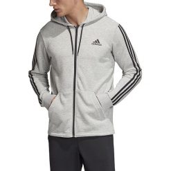 Adidas Must Haves 3-Stripes Hoodie DQ1454 bluzy męskie szare XL. Szare bluzy męskie Adidas, s, w paski, z bawełny, sportowe, z podwójnym kołnierzykiem, bez rękawów, bez kaptura. W wyprzedaży za 189,99 zł.