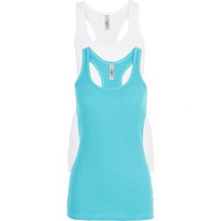 Top w prążek (2 szt. w opak.) bonprix morski + biały. Niebieskie bluzki damskie bonprix, bez wzorów, z bawełny, bez kołnierzyka. Za 35,98 zł.