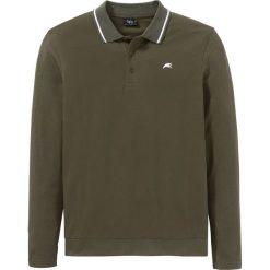 Shirt polo w wygodnym fasonie, długi rękaw bonprix ciemnooliwkowy. Zielone koszulki męskie bonprix, s, bez wzorów, z długim rękawem. Za 59,99 zł.