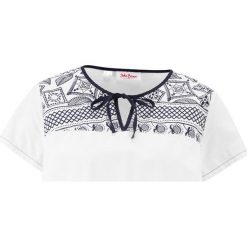 Tunika z nadrukiem bonprix biały. Białe tuniki damskie bonprix, z nadrukiem, bez kołnierzyka, bez rękawów. Za 32,99 zł.