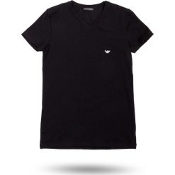 Czarny T-shirt Emporio Armani. Czarne t-shirty męskie Emporio Armani, s, z aplikacjami, z elastanu, bez kołnierzyka. Za 169,00 zł.