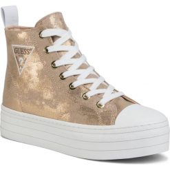 Trampki GUESS - Bokan FL6BON FAB12 GOLD. Żółte półbuty damskie Guess, z aplikacjami, z materiału, bez obcasa, bez zapięcia. W wyprzedaży za 359,00 zł.