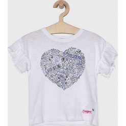Desigual - Top dziecięcy 104-164 cm. Białe bluzki dziewczęce Desigual, z nadrukiem, z bawełny, z okrągłym kołnierzem, z krótkim rękawem, krótkie, bez kaptura. W wyprzedaży za 59,90 zł.