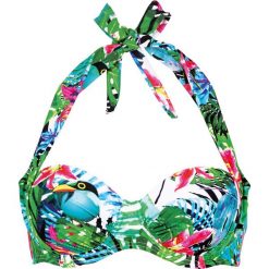 Stroje kąpielowe damskie: Biustonosz bikini na fiszbinach bonprix zielony z nadrukiem