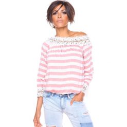 T-shirty damskie: Koszulka „Isa” w kolorze koralowo-białym