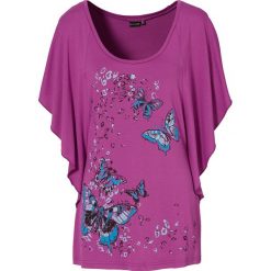 Shirt z rękawami kimonowymi bonprix piwonia z nadrukiem. Koszulki damskie bonprix. Za 54,99 zł.