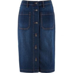 Spódnica dżinsowa ze stretchem bonprix ciemny denim. Niebieskie spódniczki damskie bonprix, bez wzorów, z denimu, plisowane. Za 89,99 zł.