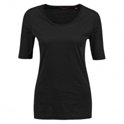 S.Oliver T-Shirt Damski 40 Czarny. Czarne t-shirty damskie S.Oliver, s, z bawełny. W wyprzedaży za 39,00 zł.