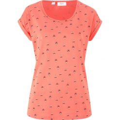 Shirt z nadrukiem, krótki rękaw bonprix łososiowy z nadrukiem. Pomarańczowe koszulki damskie bonprix, z nadrukiem, bez kołnierzyka, z krótkim rękawem. Za 24,99 zł.