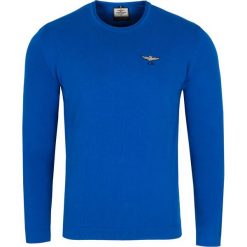 Sweter Aeronautica Militare. Niebieskie swetry męskie xxl, z aplikacjami, z włoskim kołnierzykiem, bez kaptura. Za 419,00 zł.