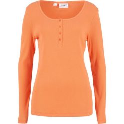 Shirt z dekoltem henley, długi rękaw bonprix nektarynka. Pomarańczowe koszulki damskie marki bonprix, bez wzorów, bez kołnierzyka, z długim rękawem. Za 34,99 zł.