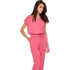 Różowy Stylowy Kombinezon z Mini Rękawkiem. Różowe kombinezony damskie Molly.pl, s, bez wzorów, z tkaniny, eleganckie, bez kołnierzyka, z długim rękawem, długie. Za 189,90 zł.