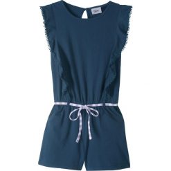 Kombinezon ze sznurkowym paskiem bonprix ciemnoniebieski. Niebieskie kombinezony dziewczęce bonprix, bez wzorów, wizytowe, bez rękawów. Za 44,99 zł.