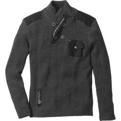 Sweter "Slim fit" bonprix antracytowy melanż. Szare swetry męskie bonprix, s, z nadrukiem, z tkaniny, bez kołnierzyka, bez kaptura. Za 129,99 zł.