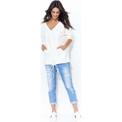 Ecru Bluza Kangurka z Kapturem. Szare bluzy damskie Molly.pl, z dresówki, sportowe, z kapturem. Za 112,90 zł.