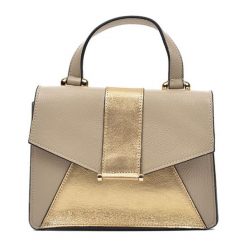 Skórzana torebka w kolorze beżowym - (S)25 x (W)19 x (G)8,5 cm. Brązowe torebki klasyczne damskie marki Wiosenny MUST HAVE, w paski, ze skóry, na ramię, bez dodatków. W wyprzedaży za 289,95 zł.