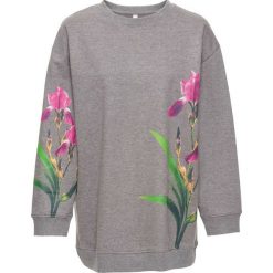Bluzy damskie: Bluza dresowa w kwiaty bonprix szary melanż z nadrukiem