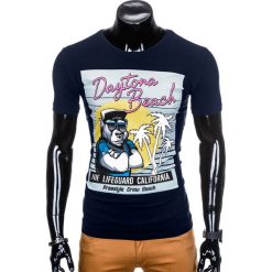 T-SHIRT MĘSKI Z NADRUKIEM S932 - GRANATOWY. Niebieskie t-shirty męskie z nadrukiem marki Ombre Clothing, m. Za 29,00 zł.