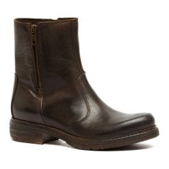 Buty zimowe męskie: Skórzane botki w kolorze ciemnobrązowym