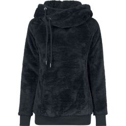 Urban Classics Ladies Long Teddy Hoodie Bluza z kapturem damska czarny. Czarne bluzy damskie marki Urban Classics, xs, bez wzorów, z materiału, bez rękawów, z kapturem. Za 121,90 zł.